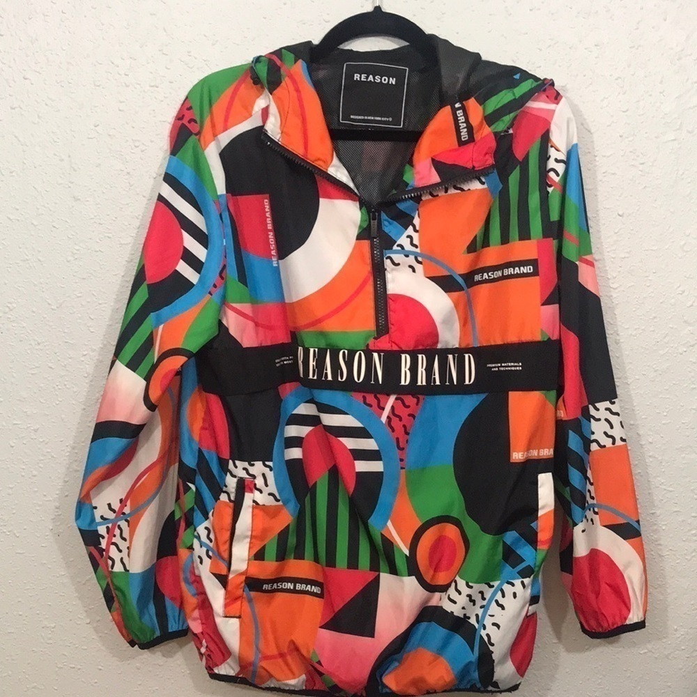 Reason Brand 80's 90'S Retro Style Abstract Print Windbreaker size M